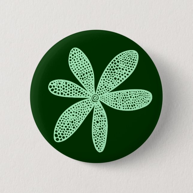 Badge Rond 5 Cm Jolie fleur - Vert Fantôme sur Vert foncé (Devant)