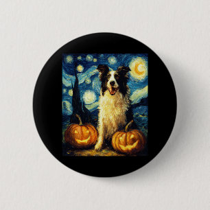 Badge Rond 5 Cm Jolie frontière Collie Chien Halloween Jack-o'-lan