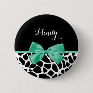 Badge Rond 5 Cm Jolie Giraffe Imprimé Monnaie Vert Bow avec nom