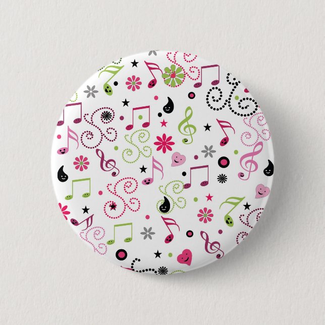 Badge Rond 5 Cm Jolie musique adorable notes fleurs (Devant)