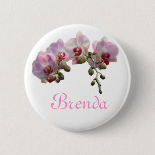 Badge Rond 5 Cm jolie orchidée rose fleurs nom personnel bouton