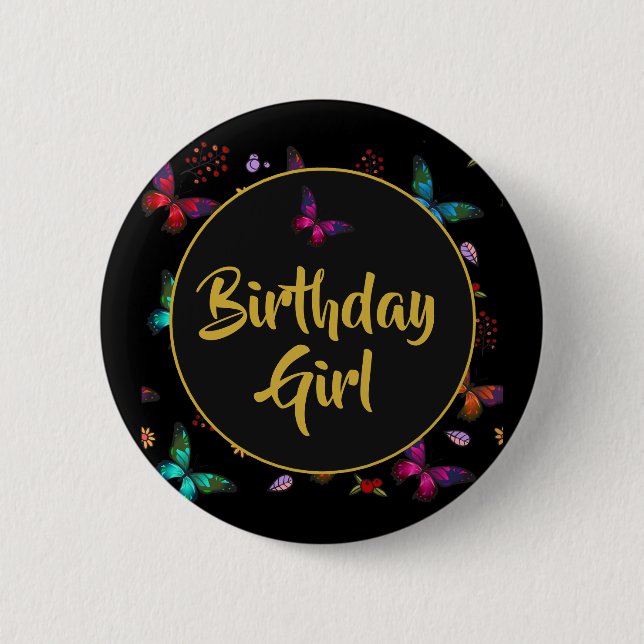 Badge Rond 5 Cm Jolie Petite Papillons Fille Anniversaire (Devant)