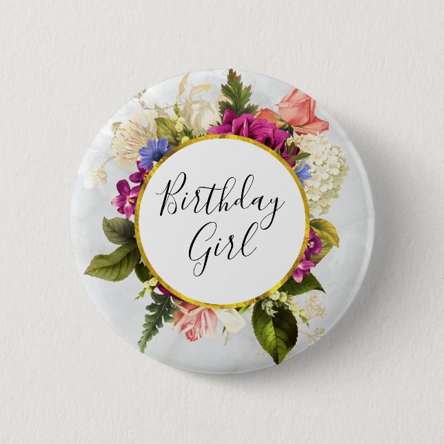 Badge Rond 5 Cm Jolie rose Aquarelle Fleurs Anniversaire Fille (Devant)
