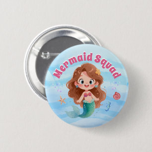 Badge Rond 5 Cm Jolie Sirène Aquarelle Sous l'Océan Anniversaire