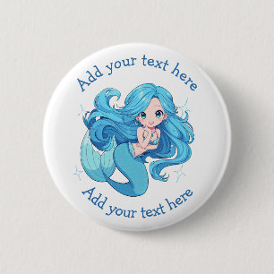 Badge Rond 5 Cm Jolie Sirène Bleue Personnalisée