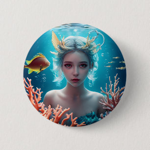 Badge Rond 5 Cm Jolie sirène sous l'eau