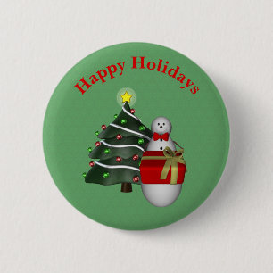 Badge Rond 5 Cm Jolie Snowman Tree cadeau Noël