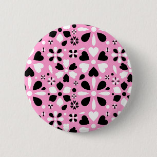 Badge Rond 5 Cm Jolies fleurs noires blanches