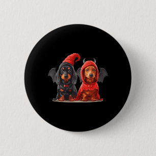 Badge Rond 5 Cm Jolis chiens teckel d'Halloween en costume de diab