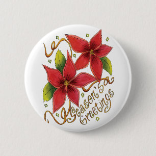 Badge Rond 5 Cm Jolis vœux de Noël avec poinsettias