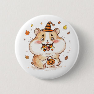 Badge Rond 5 Cm Joues Remplies de Friandises Halloween Hamster Far