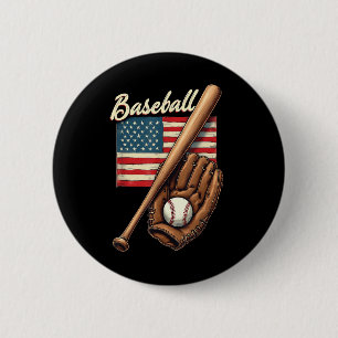 Badge Rond 5 Cm Joueur de baseball américain Drapeau Bat Fan Catch