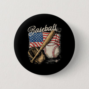 Badge Rond 5 Cm Joueur de baseball Drapeau Américain Batteur Fan R