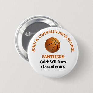 Badge Rond 5 Cm Joueur de basket-ball personnalisé au lycée Orange