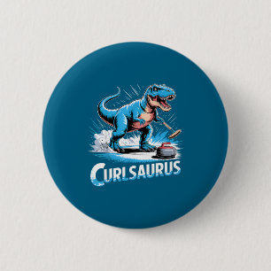 Badge Rond 5 Cm Joueur de curling sur glace dinosaure t-rex curlin