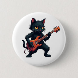 Badge Rond 5 Cm Joueur de guitare chat noir