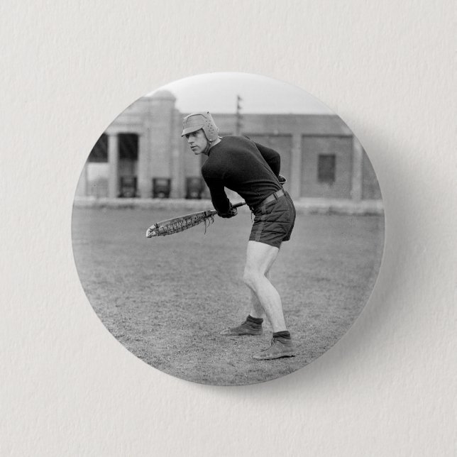 Badge Rond 5 Cm joueur de lacrosse des années 1920 (Devant)