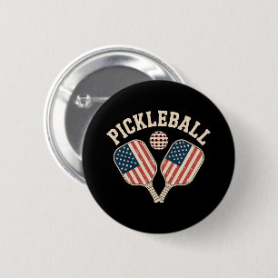 Badge Rond 5 Cm Joueur de pickleball avec drapeau américain