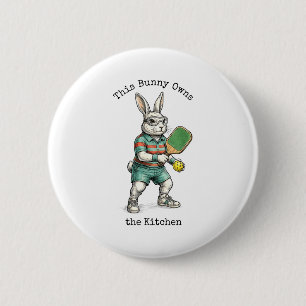 Badge Rond 5 Cm Joueur de pickleball lapin Pâques ce lapin possède