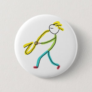 Badge Rond 5 Cm Joueur de Saxophone Bâtonnet