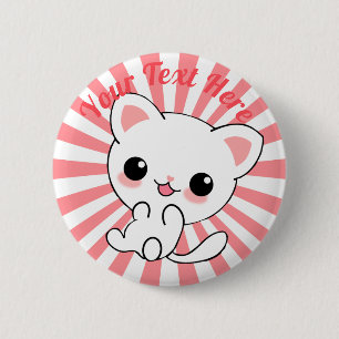 Badge Rond 5 Cm Joueur Kawaii White Kitten personnalisé