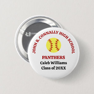 Badge Rond 5 Cm Joueuse de softball personnalisée au lycée rouge