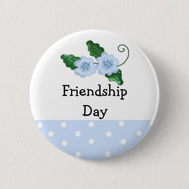 Badge Rond 5 Cm Jour d'amitié florale bleu doux (Devant)