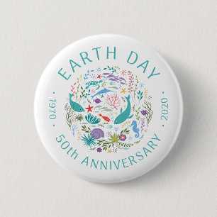 Badge Rond 5 Cm Jour des terres 50e anniversaire 1970-2020 Animaux