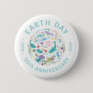 Badge Rond 5 Cm Jour des terres 50e anniversaire 1970-2020 Animaux