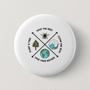 Badge Rond 5 Cm Jour des terres Sauver Les Abeilles Plante Plus D'