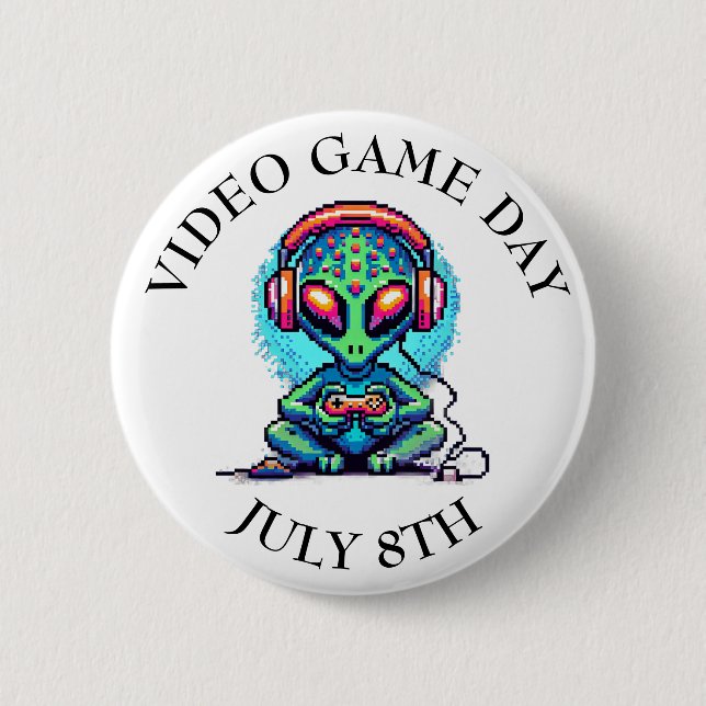 Badge Rond 5 Cm Jour du jeu vidéo | 8 juillet (Devant)