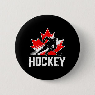 Badge Rond 5 Cm Journee Canada Hockey Patriotique Feuille d'érable