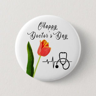 Badge Rond 5 Cm Journée des médecins au tulipe orange élégant et s