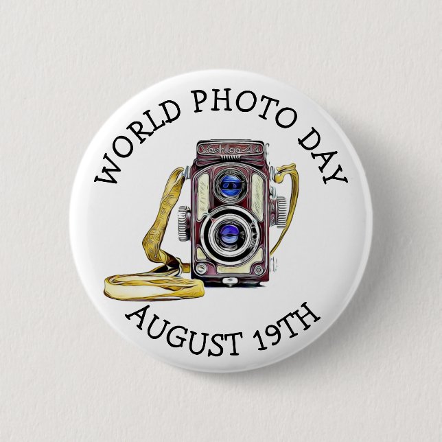 Badge Rond 5 Cm Journée mondiale de la photo 19 août bouton (Devant)