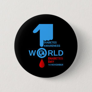 Badge Rond 5 Cm Journée mondiale du diabète 2023 Type 1 Type 2 Dia