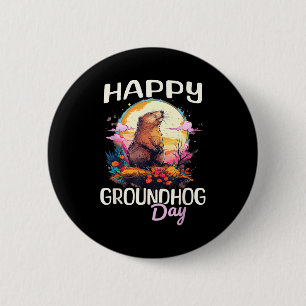 Badge Rond 5 Cm Joyeuse Fête de la Marmotte Femmes Graphisme Rétro