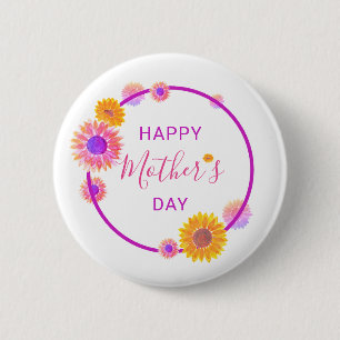 Badge Rond 5 Cm Joyeuse Fête des Mères Fleurs Roses Cercle