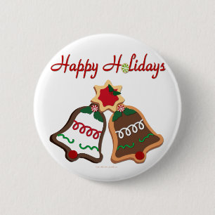 Badge Rond 5 Cm Joyeuses fêtes Noël Cookie Bells