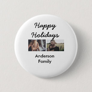 Badge Rond 5 Cm Joyeuses fêtes père fils Noël photo famille n