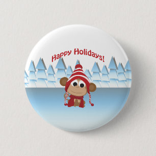 Badge Rond 5 Cm Joyeuses fêtes ! Singe d'hiver
