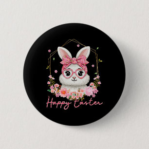 Badge Rond 5 Cm Joyeuses Pâques Coquette Florale Lapin Femmes Fill