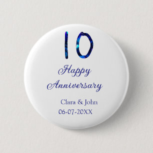 Badge Rond 5 Cm Joyeux 10e anniversaire parties scintillant bleue 