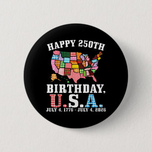 Badge Rond 5 Cm Joyeux 250e anniversaire USA Carte Drapeau américa