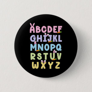 Badge Rond 5 Cm Joyeux alphabet de Pâques Abcs Elemeno pour enseig