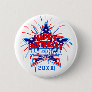 Badge Rond 5 Cm Joyeux anniversaire Amérique 4 juillet indépendanc