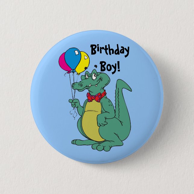Badge Rond 5 Cm Joyeux Anniversaire Bouton de Ballon d'Alligator (Devant)