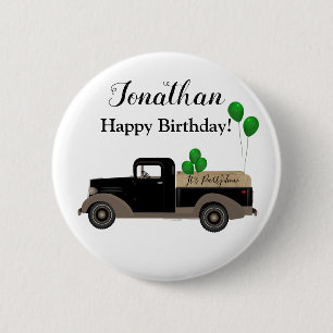 Badge Rond 5 Cm Joyeux Anniversaire Camion Ballons Bouton Épinglet