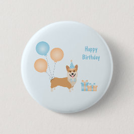 Badge Rond 5 Cm Joyeux Anniversaire Chien Corgi