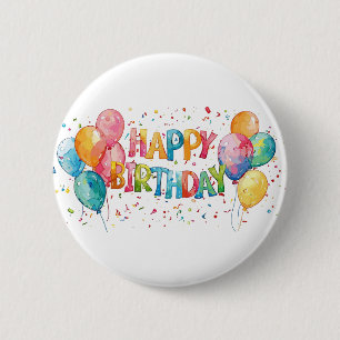 Badge Rond 5 Cm Joyeux Anniversaire Coloré