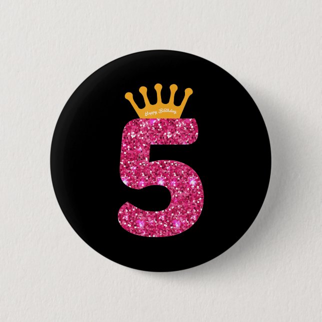 Badge Rond 5 Cm Joyeux anniversaire, Filles 5e fête 5 ans Annivers (Devant)